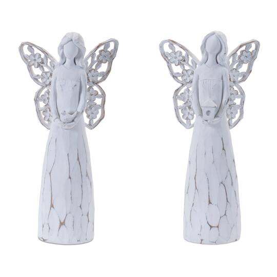 White & Beige Butterfly Wing Angel Figurine Set